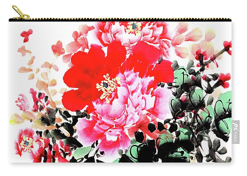 Chinese Culture Zip Pouch featuring the digital art Peony by Vii-photo