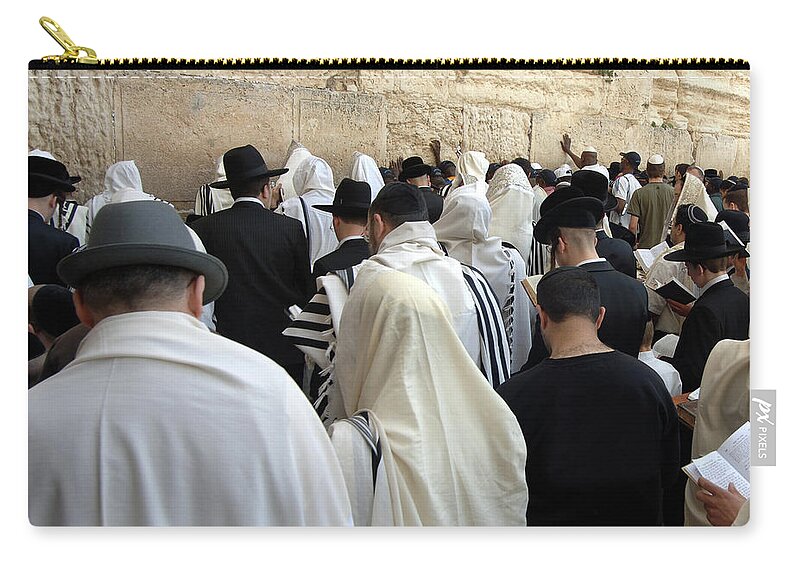 People Zip Pouch featuring the photograph People At Wailing Wall Of Jerusalem by Stevenallan