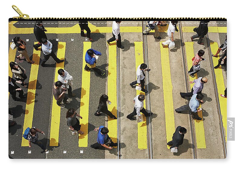 People Zip Pouch featuring the photograph People On Zebra Crossing, Hong Kong by Mark Horn