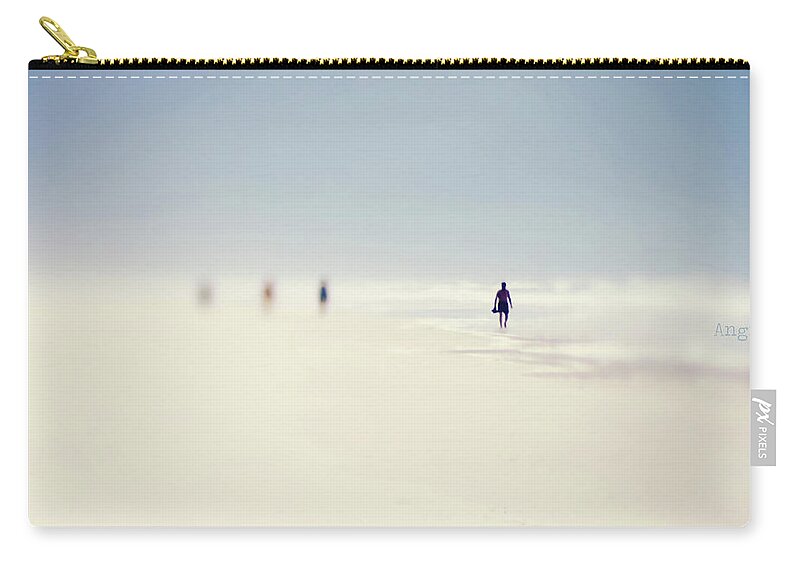 People Zip Pouch featuring the photograph People Walking On The Beach by Angie Tanksley