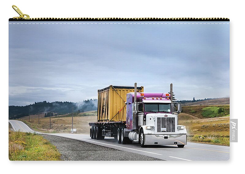 Theresa Tahara Zip Pouch featuring the photograph Peterbilt After The Rain by Theresa Tahara