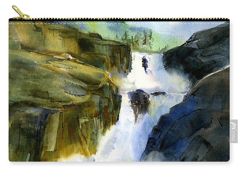 American River Zip Pouch featuring the painting Petroglyph Falls Fishing by Joan Chlarson