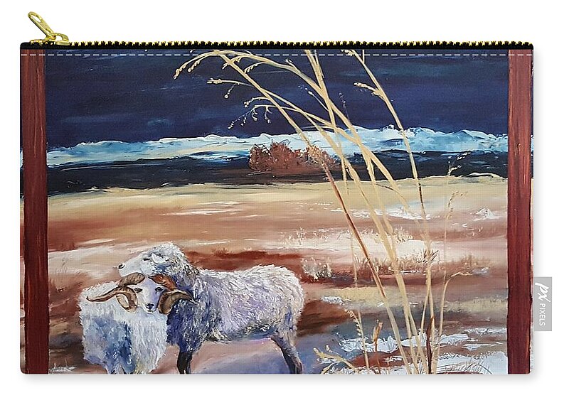 Sheep Zip Pouch featuring the painting PHIL and ALICE Navajo Sheep  38 by Cheryl Nancy Ann Gordon