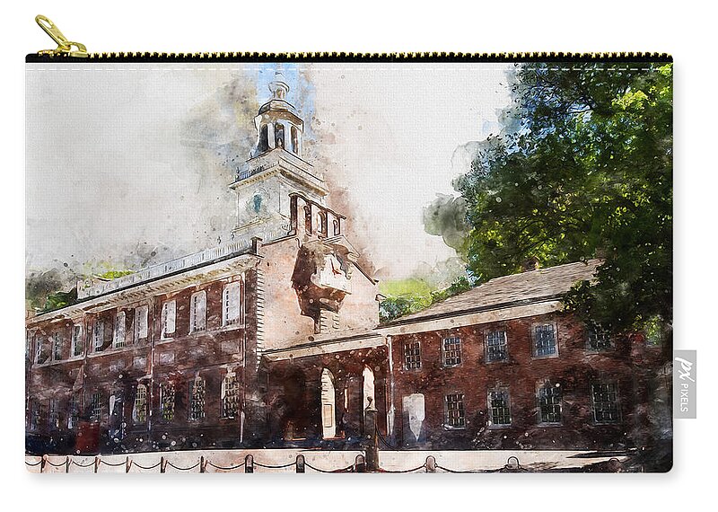 Philadelphia Independence Hall Zip Pouch featuring the painting Philadelphia Independence Hall - 02 by AM FineArtPrints