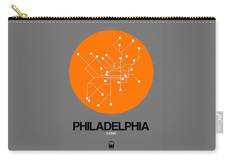 Philadelphia Zip Pouch featuring the digital art Philadelphia Orange Subway Map by Naxart Studio