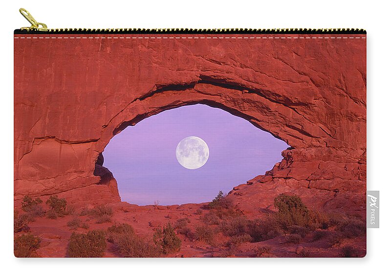 Scenics Zip Pouch featuring the photograph Photographer At Window At Arches by Grant Faint