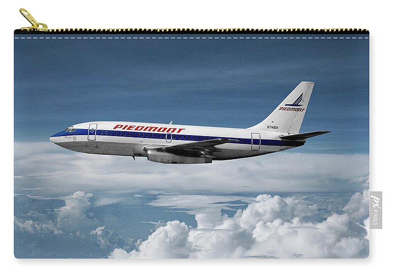 Piedmont Airlines Zip Pouch featuring the mixed media Piedmont Airlines Boeing 737 by Erik Simonsen