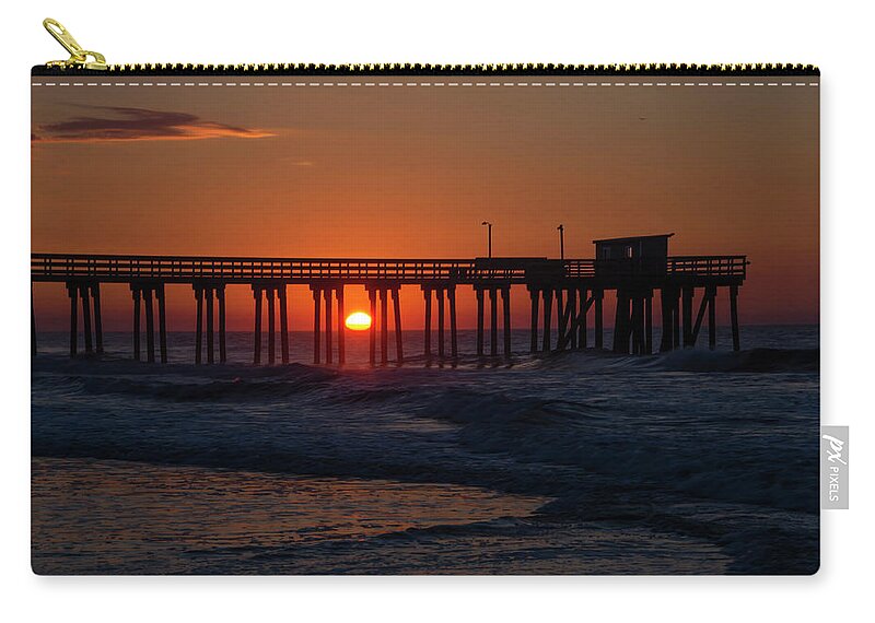 Pier Zip Pouch featuring the photograph Pier Sunrise in Avalon New Jersey by Bill Cannon
