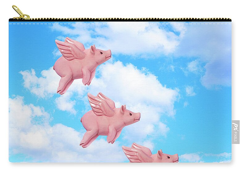 Disbelief Zip Pouch featuring the photograph Pigs Might Fly by Peter Dazeley