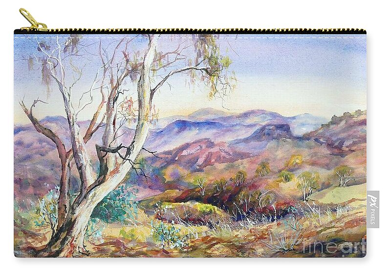 Pilbara Zip Pouch featuring the painting Pilbara, Hamersley Range, Western Australia. by Ryn Shell