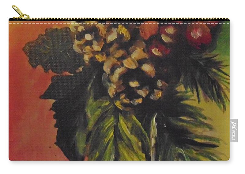 Christmas Zip Pouch featuring the painting Pine Cones and Berries by Saundra Johnson