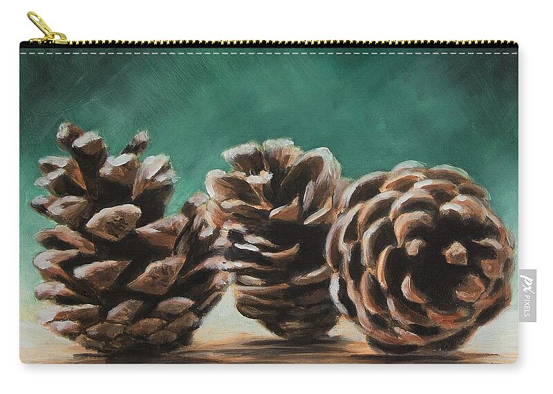Pine Cones Zip Pouch featuring the painting Pine Cones by Kirsty Rebecca