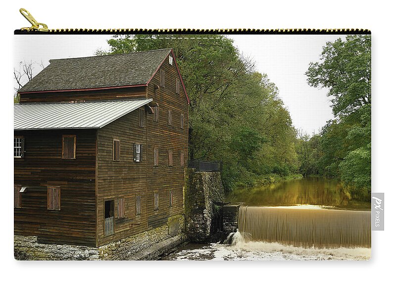 Pine Creek Zip Pouch featuring the photograph Pine Creek Grist Mill Iowa by Sandra J's