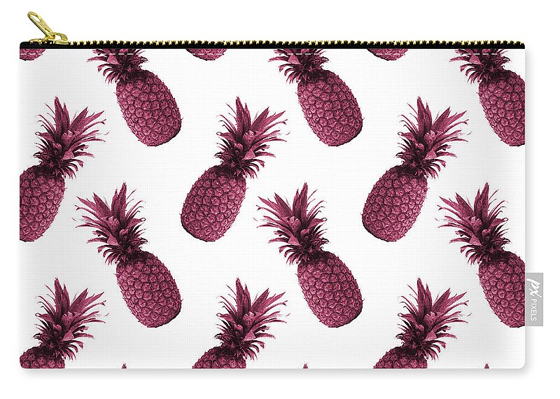 Pineapple Pattern Zip Pouch featuring the mixed media Pineapple Pattern - Tropical Pattern - Summer- Pineapple Wall Art - Purple, White - Minimal by Studio Grafiikka