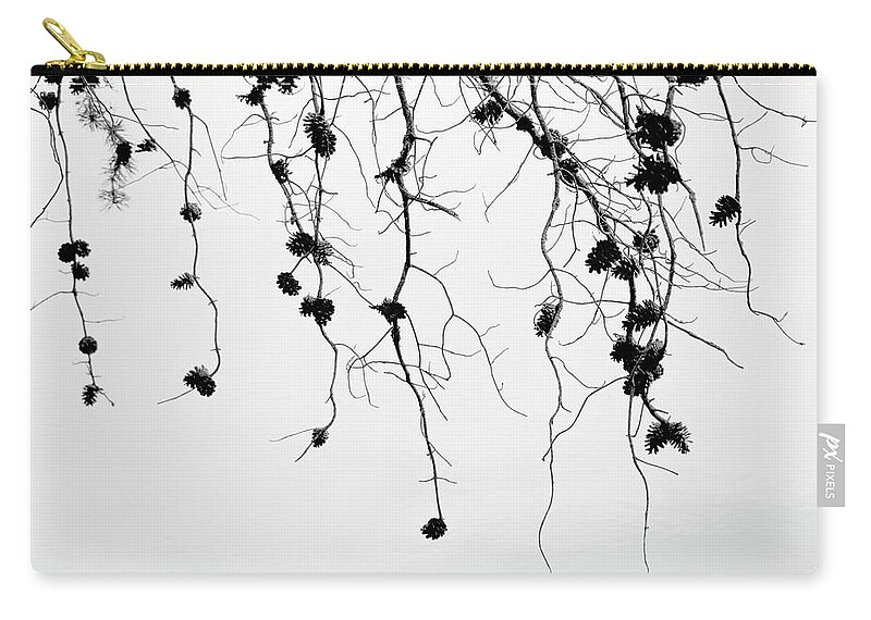 B&w Zip Pouch featuring the photograph Pinecones by Karen Smale