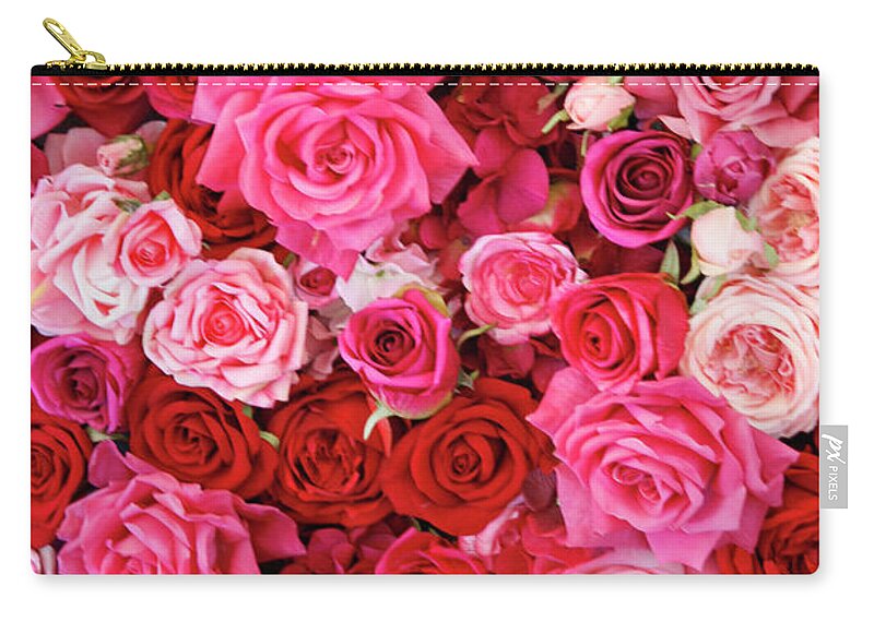 Large Group Of Objects Zip Pouch featuring the photograph Pink And Red Roses by Eva Ritchie