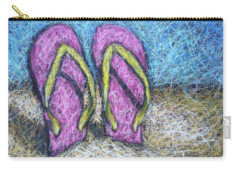 Flip Flops Zip Pouch featuring the painting Pink Flip Flops by Karla Beatty