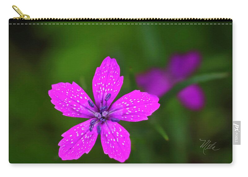 Macro Photography Zip Pouch featuring the photograph Pink Flower by Meta Gatschenberger