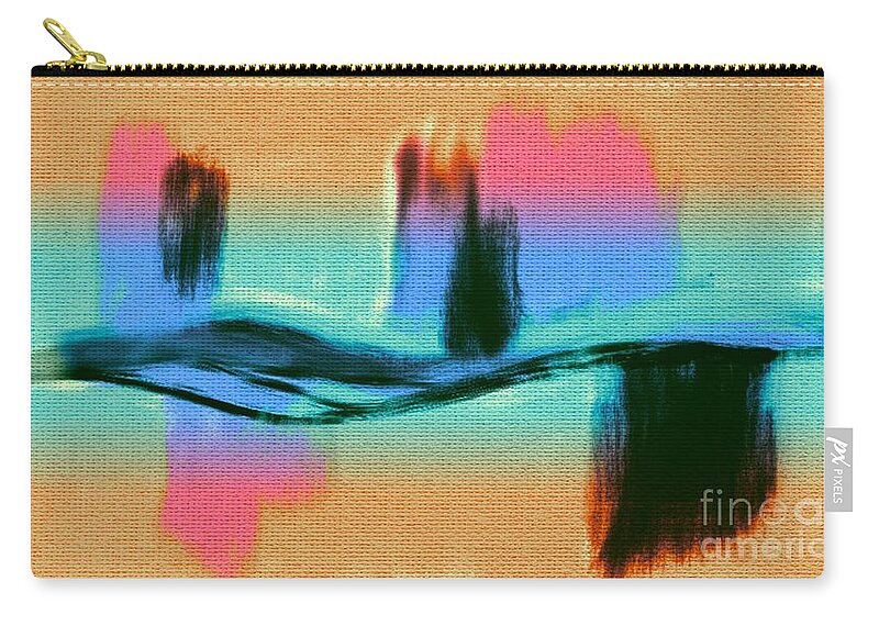 Abstract Carry-all Pouch featuring the digital art Pink Orange Turquoise Black and Aqua Abstract Painting by Delynn Addams by Delynn Addams