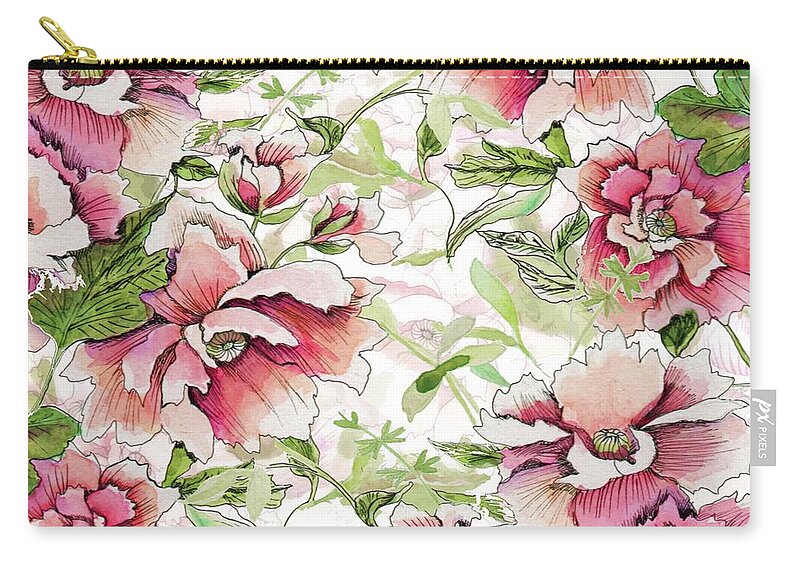 Peony Zip Pouch featuring the painting Pink Peony Blossoms by Sand And Chi