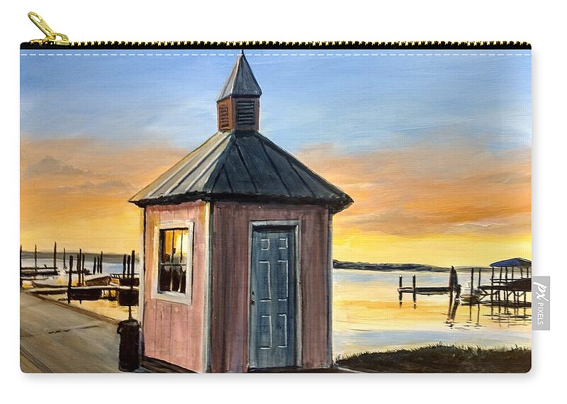 Sunset Zip Pouch featuring the painting Pink Shed by William Brody