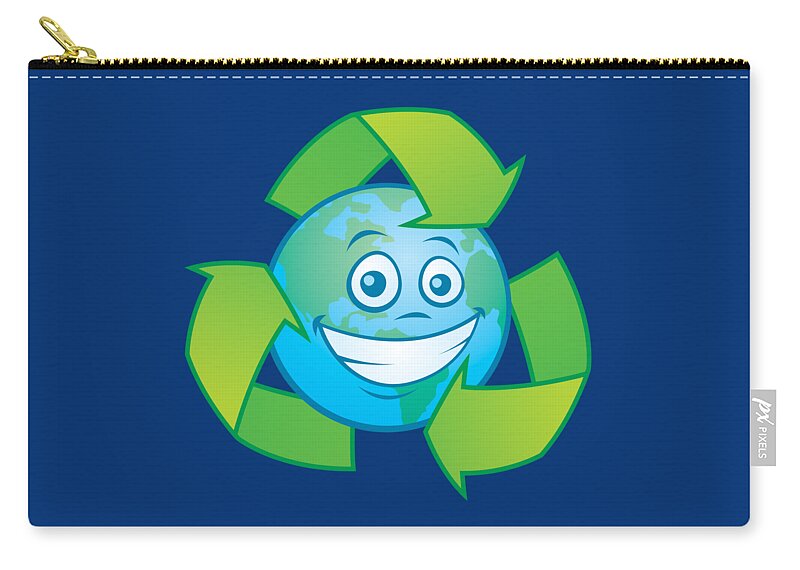 Green Zip Pouch featuring the digital art Planet Earth Recycle Cartoon Character by John Schwegel