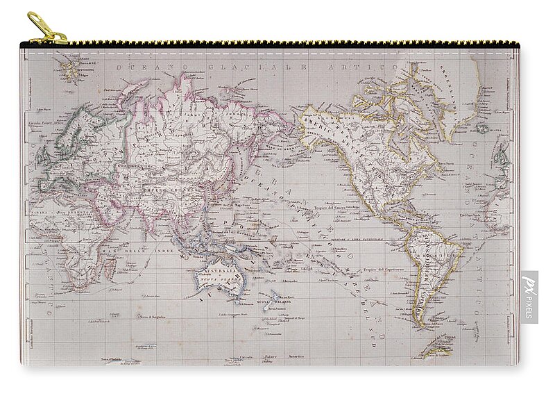 Victorian Style Zip Pouch featuring the digital art Planispheric Map Of The World by Fototeca Gilardi