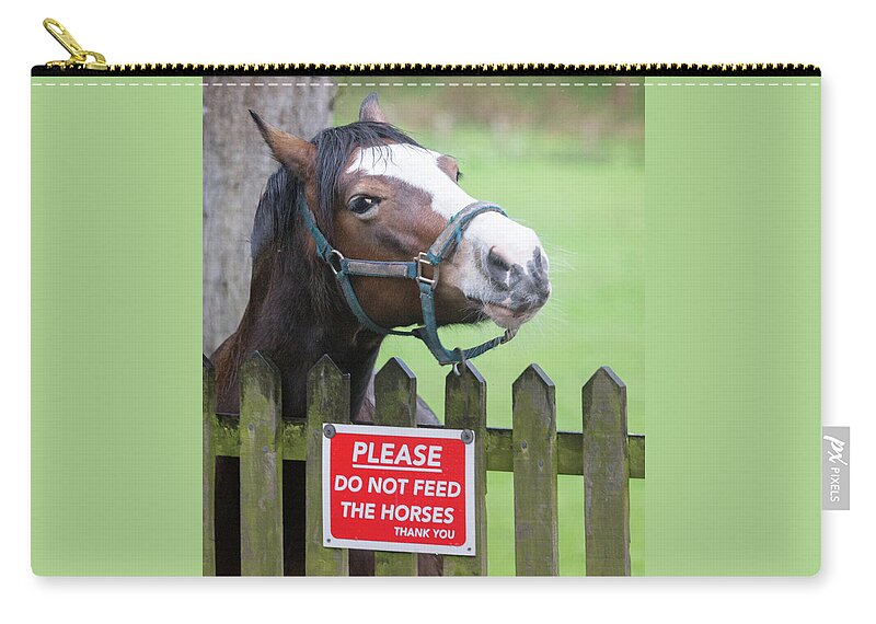 Horse Zip Pouch featuring the photograph Please can I have an apple - horse - please do not feed the horses by Anita Nicholson