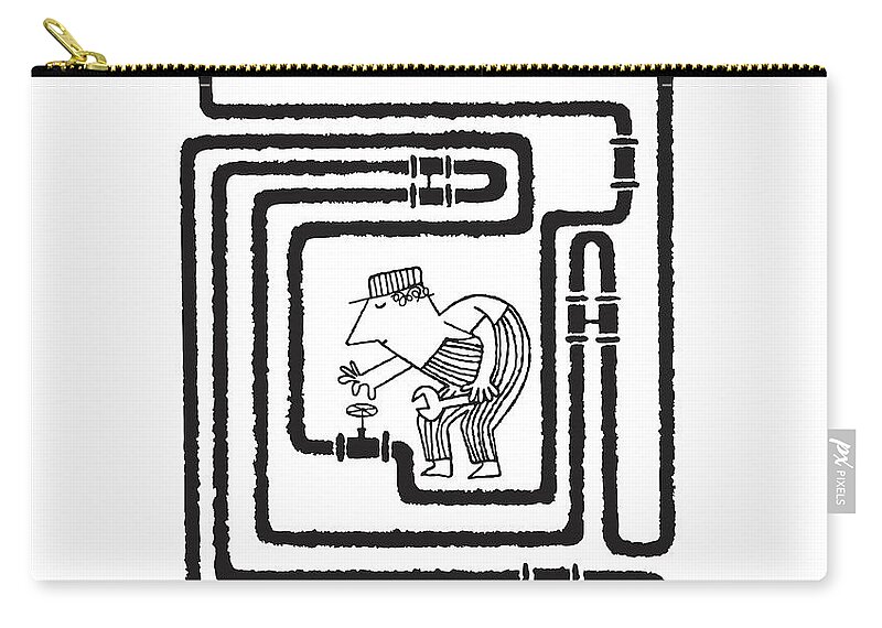 Adult Zip Pouch featuring the drawing Plumber in Maze of Pipes by CSA Images