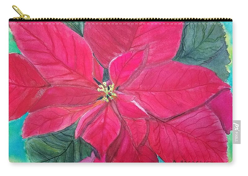 Cristmas Zip Pouch featuring the painting Poinsettia Glow by Ann Frederick
