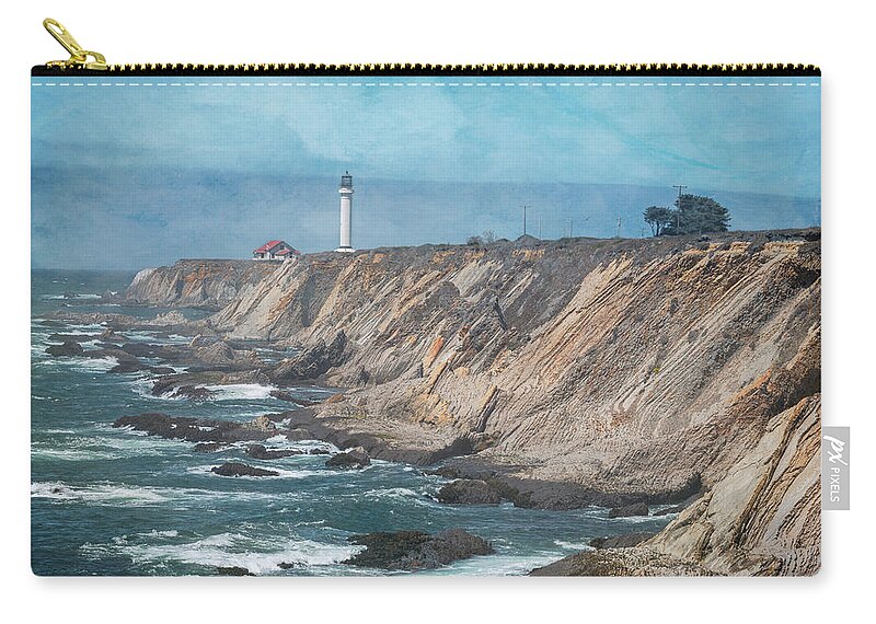 Joan Carroll Zip Pouch featuring the photograph Point Arena Lighthouse California Textured by Joan Carroll