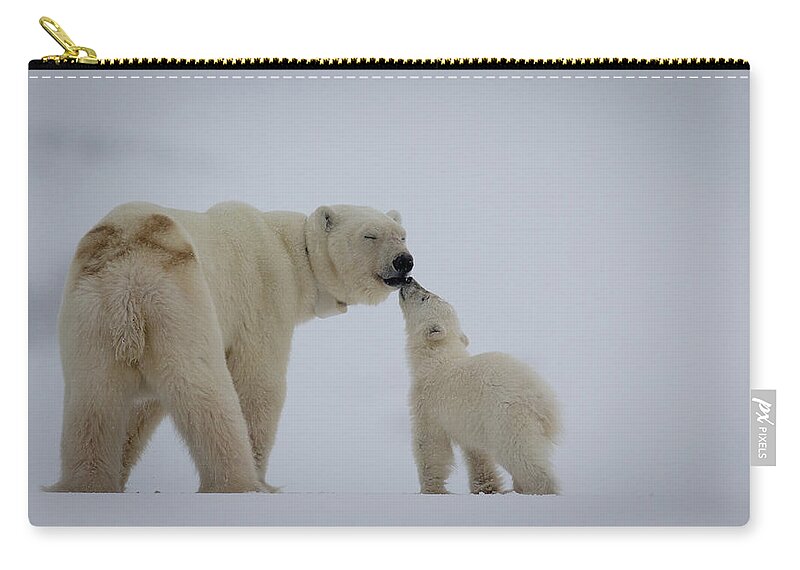Bear Cub Zip Pouch featuring the photograph Polar Bear Mother With Cub by Peter Orr Photography