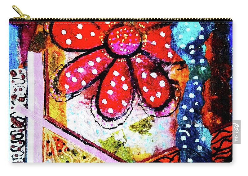 Mixed Media Zip Pouch featuring the mixed media Polkadot Daisy by Mimulux Patricia No