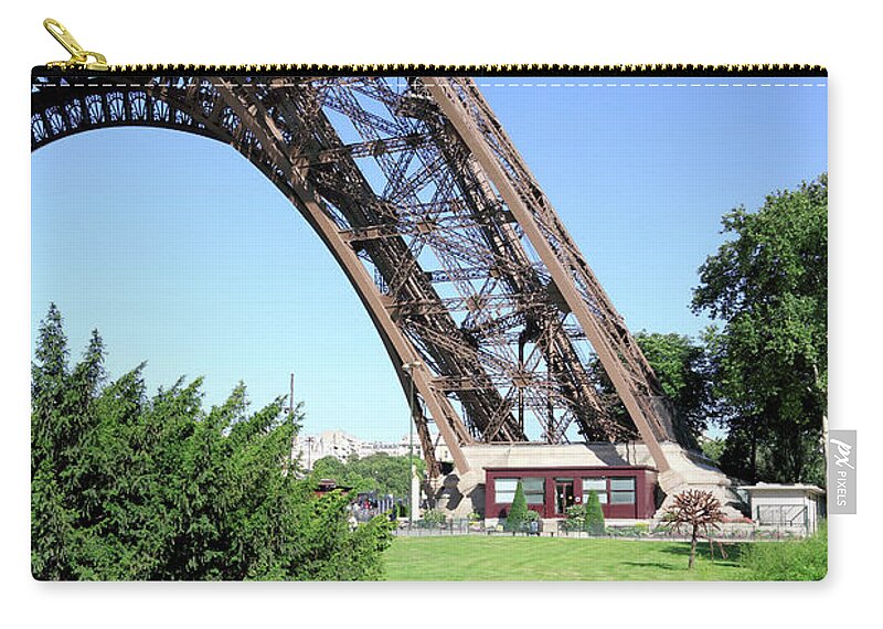 Clear Sky Zip Pouch featuring the photograph Pond At Foot Of Eiffel Tower by Aristotoo