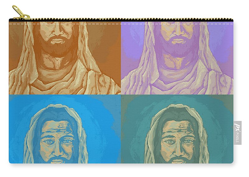 Jesus Zip Pouch featuring the digital art Pop Art Jesus Collage by David Hinds