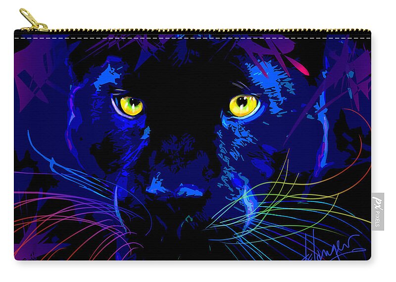 Black Cat Zip Pouch featuring the painting pOpCat Black Panther by DC Langer
