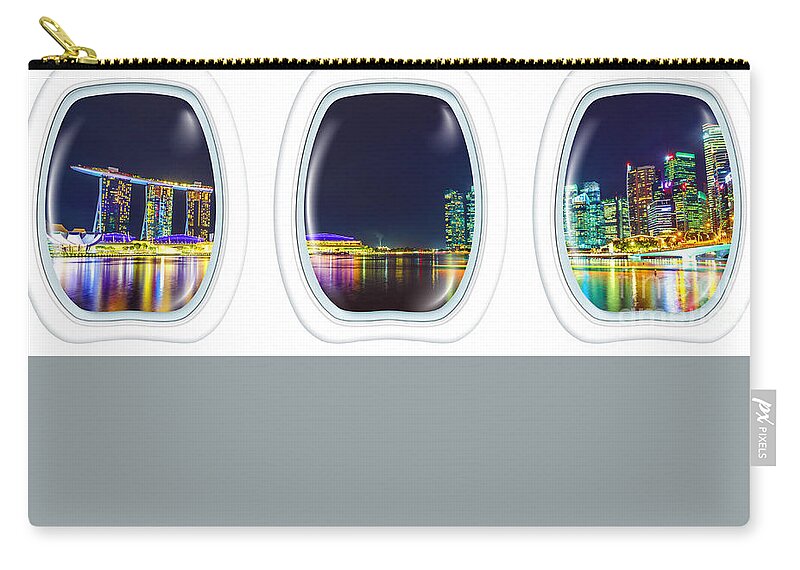 Singapore Zip Pouch featuring the photograph Porthole windows on Singapore by night by Benny Marty