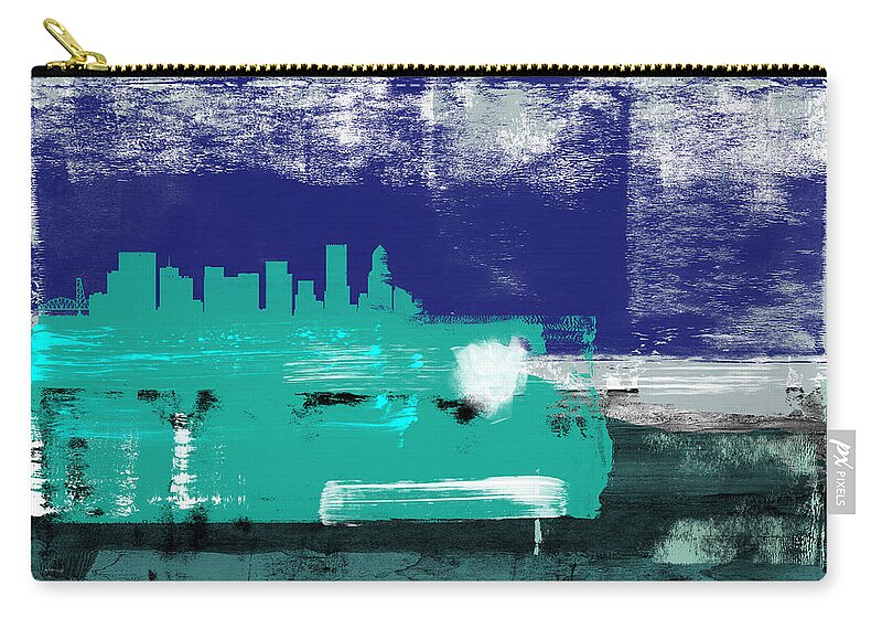 Portland Zip Pouch featuring the mixed media Portland Abstract Skyline II by Naxart Studio