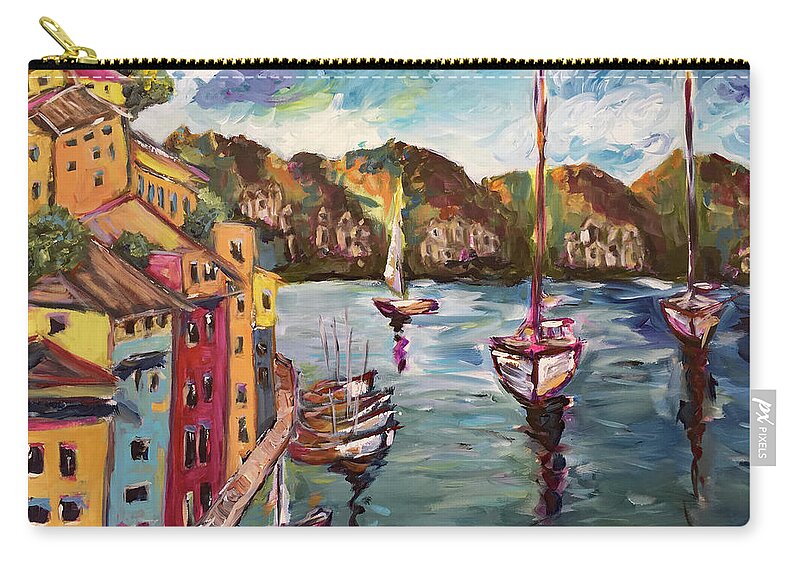 Portofino Carry-all Pouch featuring the painting Portofino Harbor by Roxy Rich