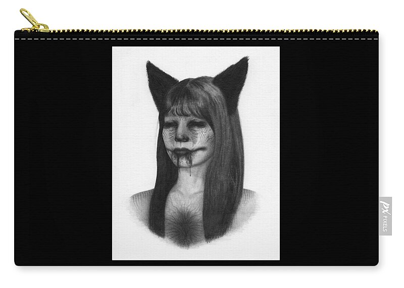 Horror Zip Pouch featuring the drawing Portrait of a Kumiho - Artwork by Ryan Nieves