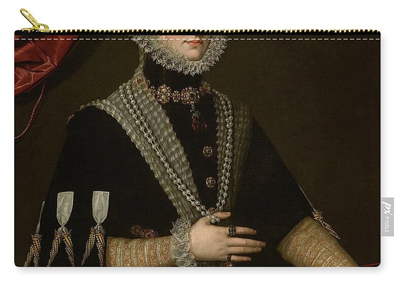 Portrait Of A Lady Zip Pouch featuring the painting 'Portrait of a Lady', ca. 1585, Italian School, Oil on canvas, 113 cm x 85 cm... by Scipione Pulzone -c 1550-1598-
