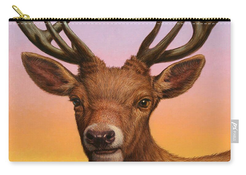 Deer Zip Pouch featuring the painting Portrait of a Red Deer by James W Johnson