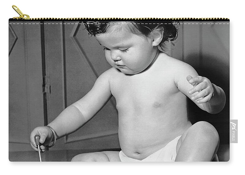 1950-1959 Zip Pouch featuring the photograph Portrait Of Baby Playing Wtoys by George Marks