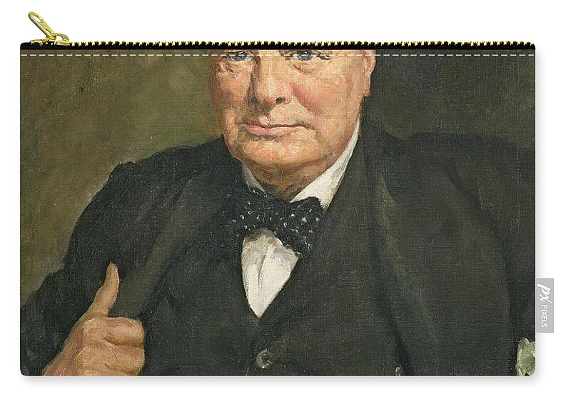 Churchill Winston (1874-1965) Zip Pouch featuring the photograph Portrait Of Sir Winston Churchill by Thomas Cantrell Dugdale