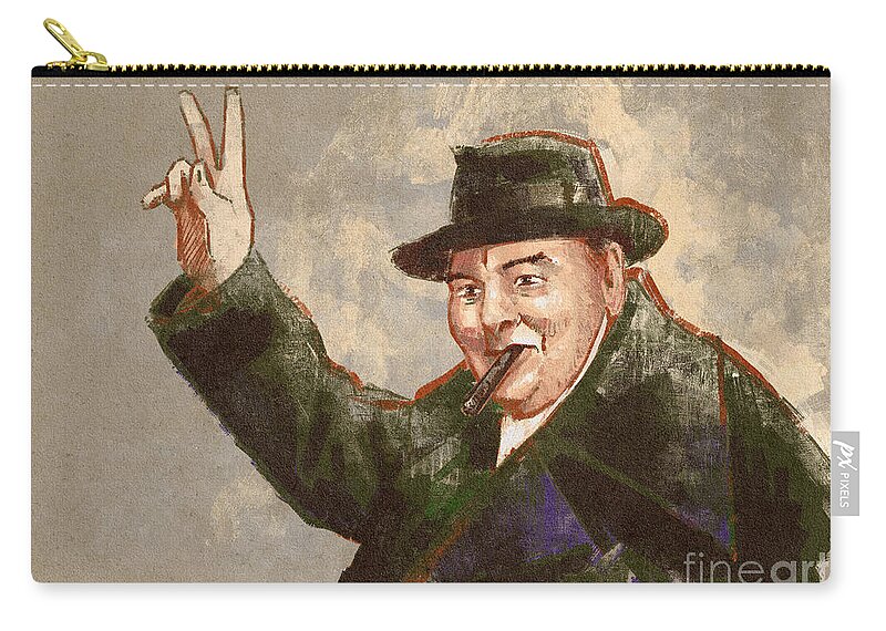 England Zip Pouch featuring the painting Portrait Of Sir Winston Leonard Spencer Churchill by Alessandro Lonati