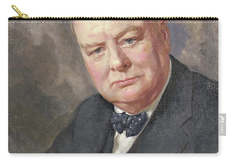 Churchill Winston (1874-1965) Zip Pouch featuring the painting Portrait Of Winston Churchill by Margery Forbes