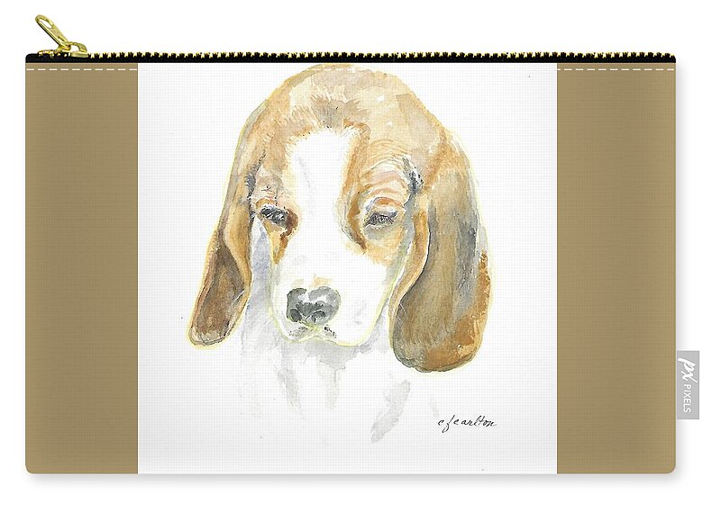 Puppy Zip Pouch featuring the painting Pound Puppy - Watercolor by Claudette Carlton