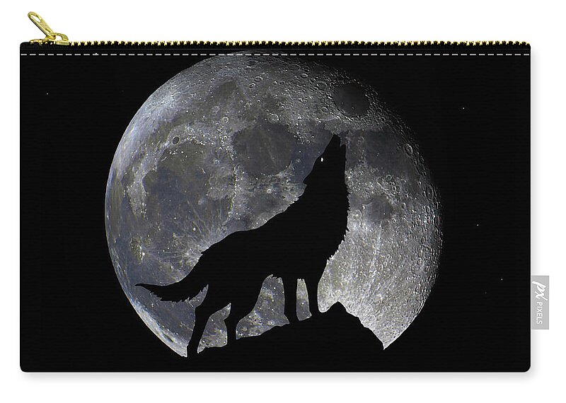 Bloodred Wolf Moon Zip Pouch featuring the digital art Pre Blood Red Wolf Supermoon Eclipse 873o by Ricardos Creations
