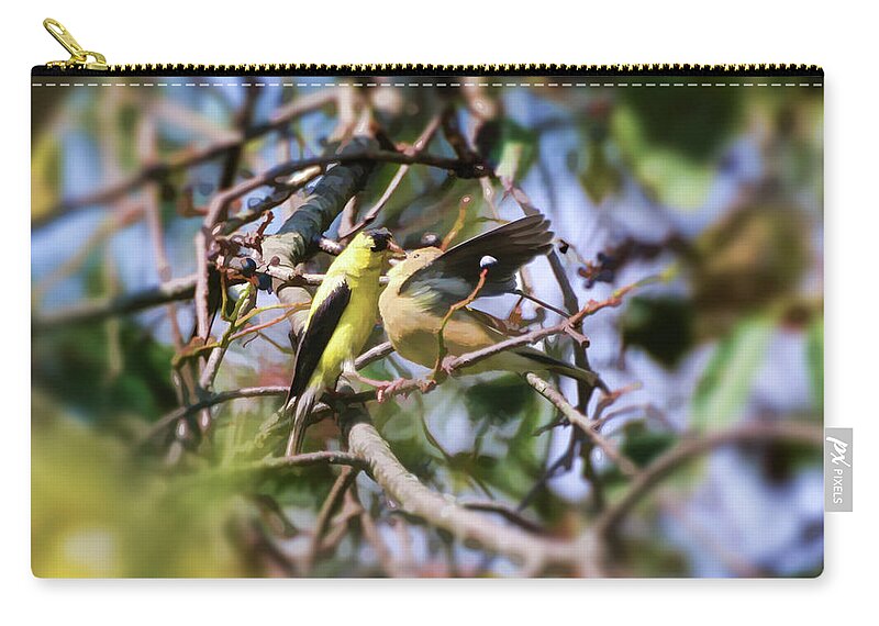 Goldfinch Zip Pouch featuring the photograph Precious Moments - Goldfinch Feeding Baby by Kerri Farley
