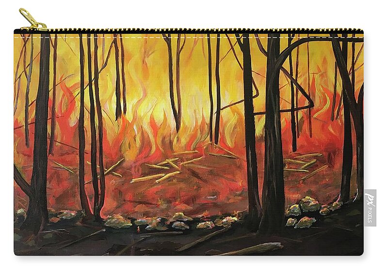 Fire Zip Pouch featuring the painting Prescott forest fire by Maria Karlosak